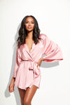 Helena Satin & Lace Back Short Robe Powder Pink
