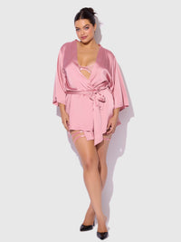Helena Satin & Lace Back Short Robe Powder Pink