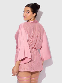Helena Satin & Lace Back Short Robe Powder Pink