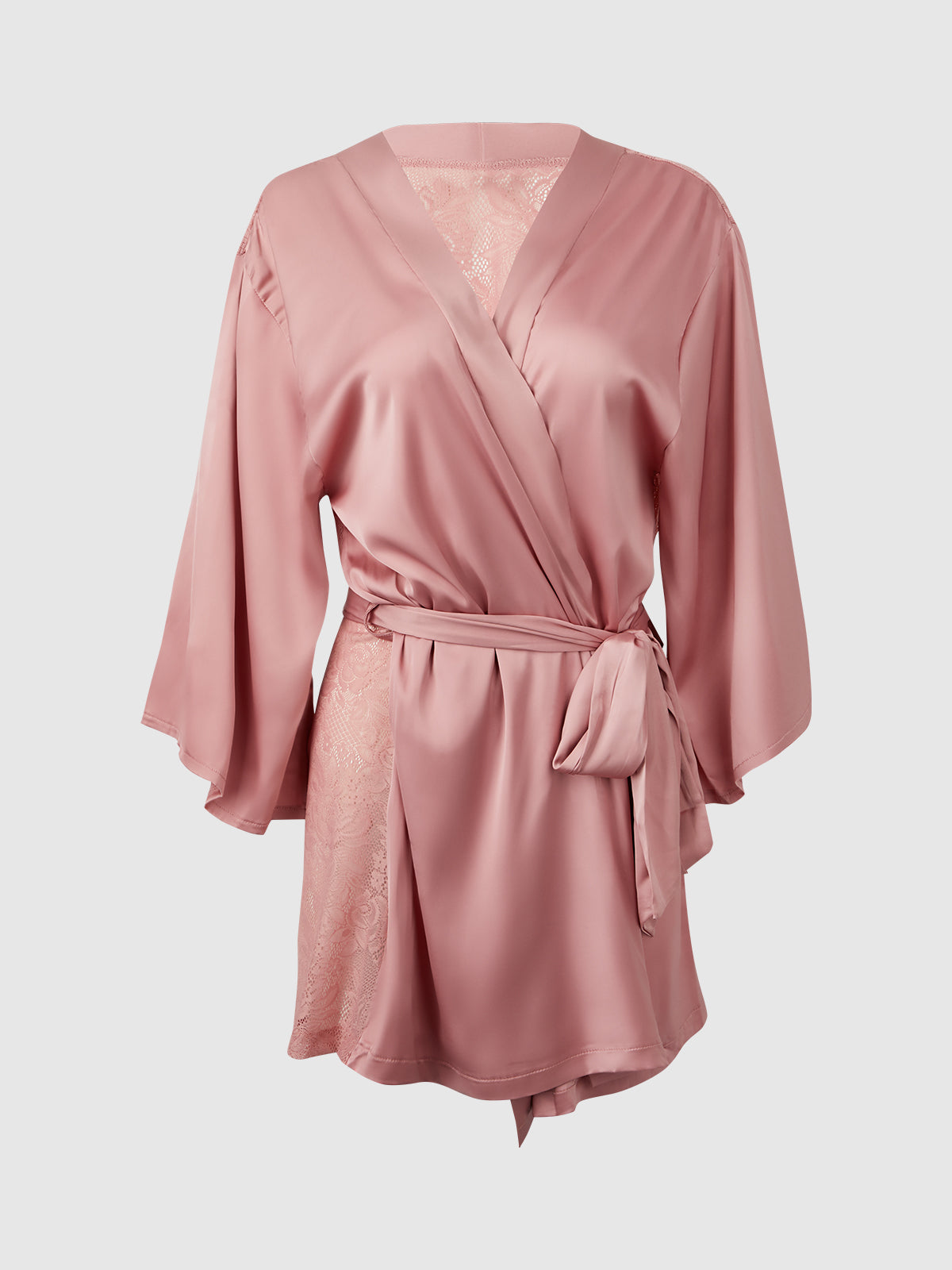 Helena Satin & Lace Back Short Robe Powder Pink