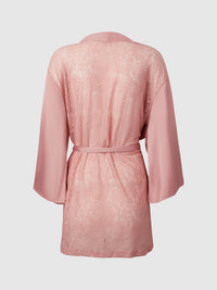 Helena Satin & Lace Back Short Robe Powder Pink