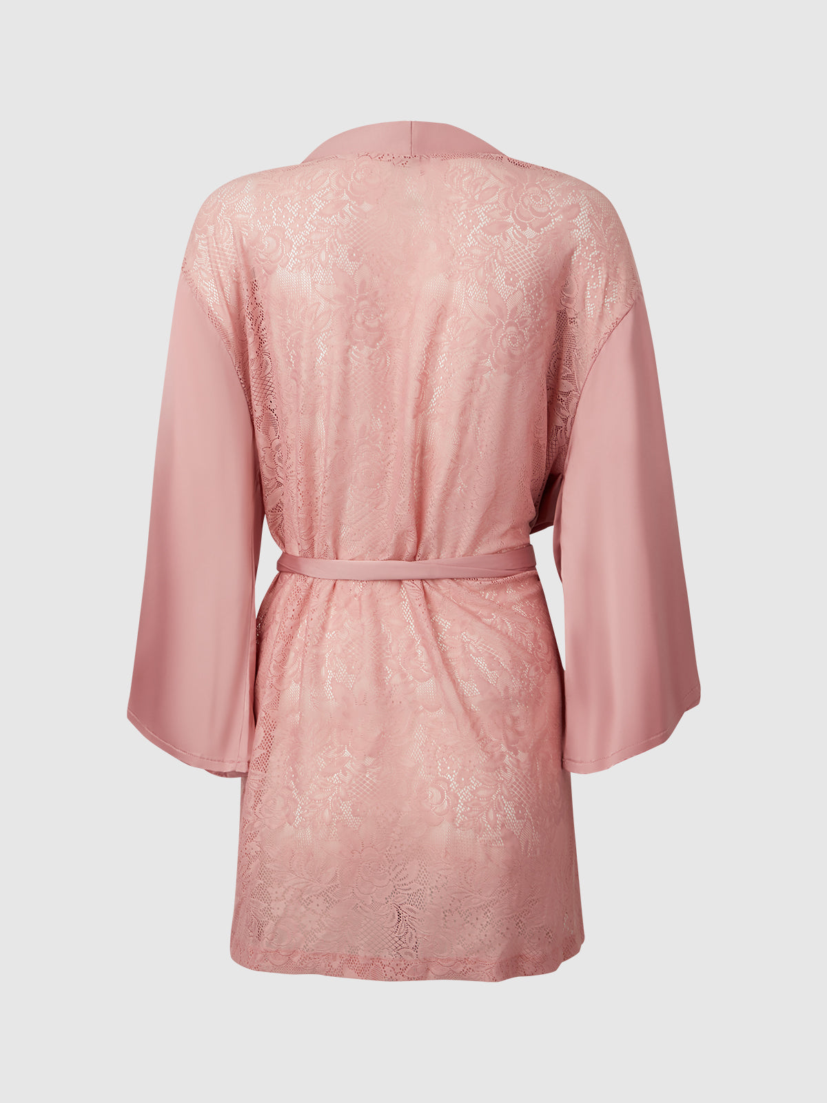 Helena Satin & Lace Back Short Robe Powder Pink