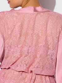 Helena Satin & Lace Back Short Robe Powder Pink