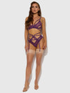 Bianca Strappy Lace Bra, Garter & Hipster Set Plum Purple