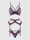 Bianca Strappy Lace Bra, Garter & Hipster Set Plum Purple
