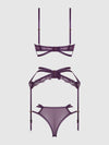 Bianca Strappy Lace Bra, Garter & Hipster Set Plum Purple