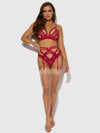 Bianca Strappy Lace Bra, Garter & Hipster Set Persian Red