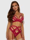 Bianca Strappy Lace Bra, Garter & Hipster Set Persian Red
