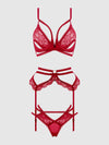 Bianca Strappy Lace Bra, Garter & Hipster Set Persian Red