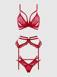 Bianca Strappy Lace Bra, Garter & Hipster Set Persian Red