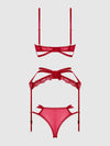 Bianca Strappy Lace Bra, Garter & Hipster Set Persian Red