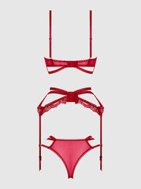Bianca Strappy Lace Bra, Garter & Hipster Set Persian Red