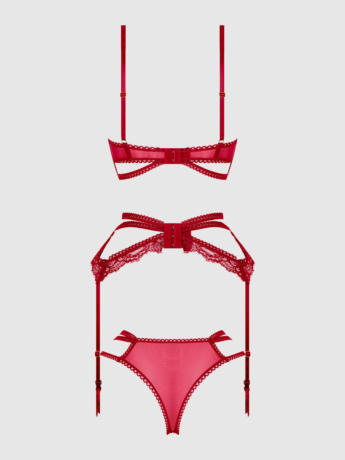 Bianca Strappy Lace Bra, Garter & Hipster Set Persian Red