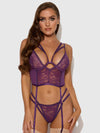 Bianca Strappy Lace Bustier & Thong Set Plum Purple