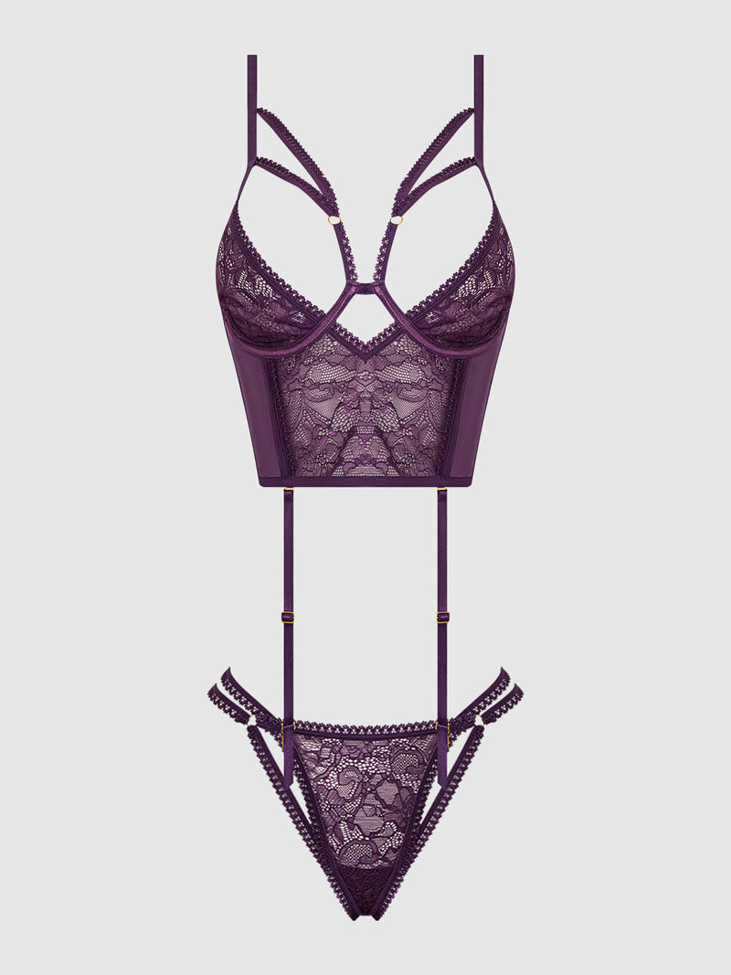 Bianca Strappy Lace Bustier & Thong Set