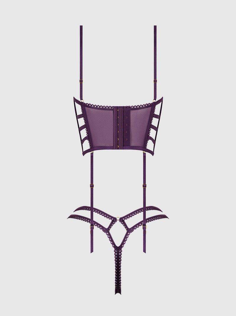 Bianca Strappy Lace Bustier & Thong Set Plum Purple
