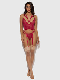 Bianca Strappy Lace Bustier & Thong Set Persian Red