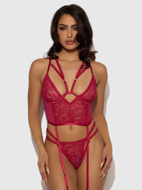Bianca Strappy Lace Bustier & Thong Set Persian Red
