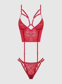 Bianca Strappy Lace Bustier & Thong Set Persian Red