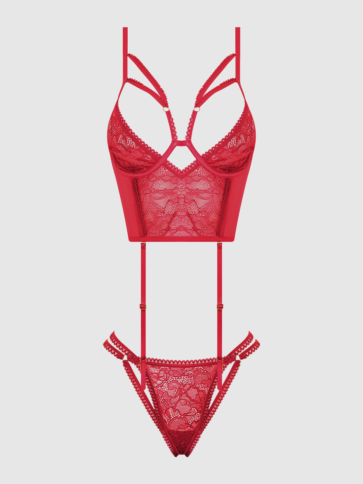Bianca Strappy Lace Bustier & Thong Set Persian Red