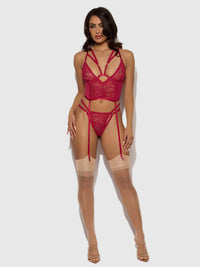 Bianca Strappy Lace Bustier & Thong Set Persian Red