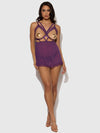 Bianca Lace & Mesh Open Cup Babydoll Set Plum