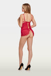 Bianca Lace & Mesh Open Cup Babydoll Set Persian Red