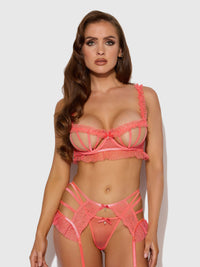 Portia Swiss Dot Cutout Bra, Garter, & Thong Set Siesta