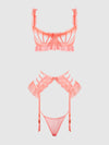 Portia Swiss Dot Cutout Bra, Garter, & Thong Set Siesta