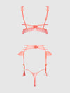 Portia Swiss Dot Cutout Bra, Garter, & Thong Set Siesta