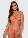 Portia Swiss Dot Cutout Bra, Garter, & Thong Set Siesta