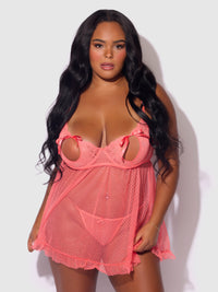 Portia Swiss Dot Peekaboo Cups Babydoll & G-String Set Siesta