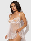 Portia Swiss Dot Peekaboo Cups Babydoll & G-String Set White