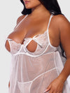 Portia Swiss Dot Peekaboo Cups Babydoll & G-String Set White