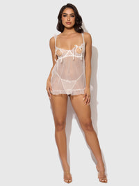 Portia Swiss Dot Peekaboo Cups Babydoll & G-String Set White
