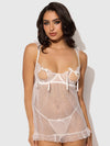 Portia Swiss Dot Peekaboo Cups Babydoll & G-String Set White