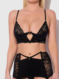 Natasha Bra, Skirted Garter & G-String Set Black
