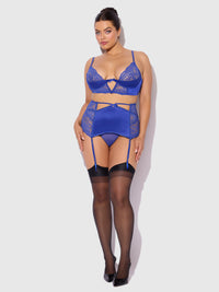 Natasha Bra, Skirted Garter & G-String Set Surf the Web Blue