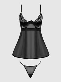 Natasha Lace & Micro Babydoll & G-String Set Black