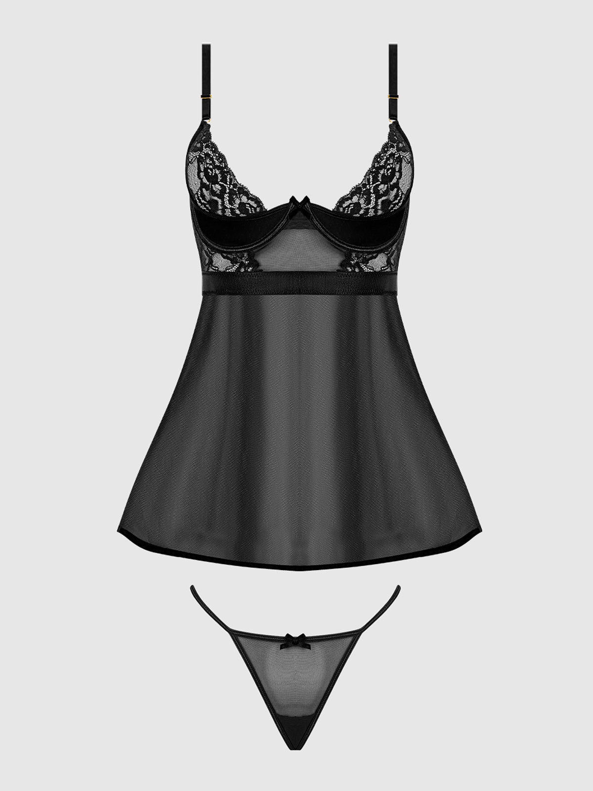 Natasha Lace & Micro Babydoll & G-String Set Black