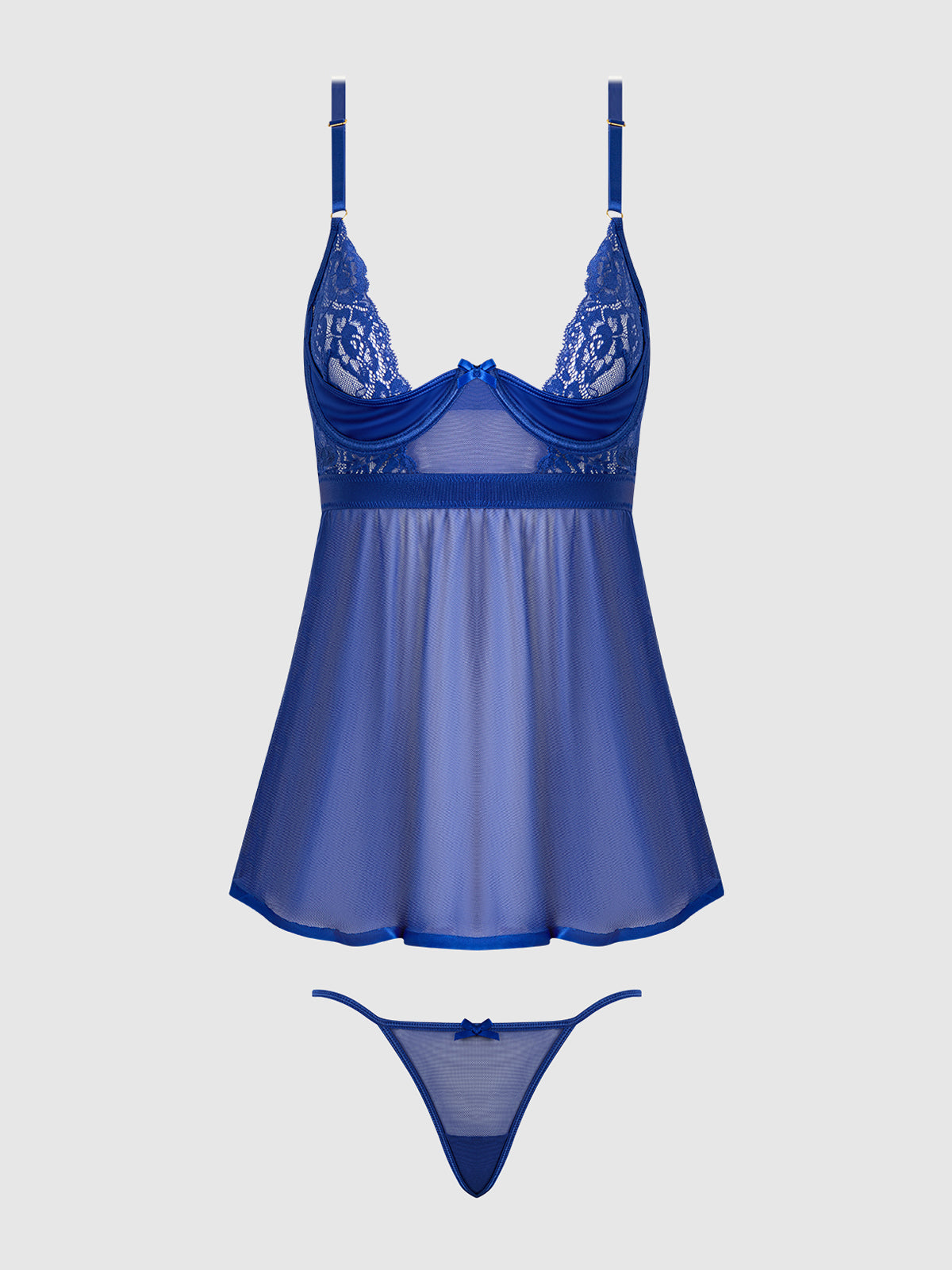 Natasha Lace & Micro Babydoll & G-String Set Surf the Web Blue