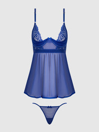 Natasha Lace & Micro Babydoll & G-String Set Surf the Web Blue