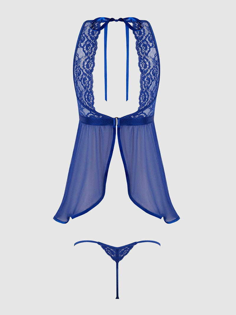 Natasha Lace & Micro Babydoll & G-String Set Surf the Web Blue