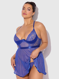 Natasha Lace & Micro Babydoll & G-String Set Surf the Web Blue