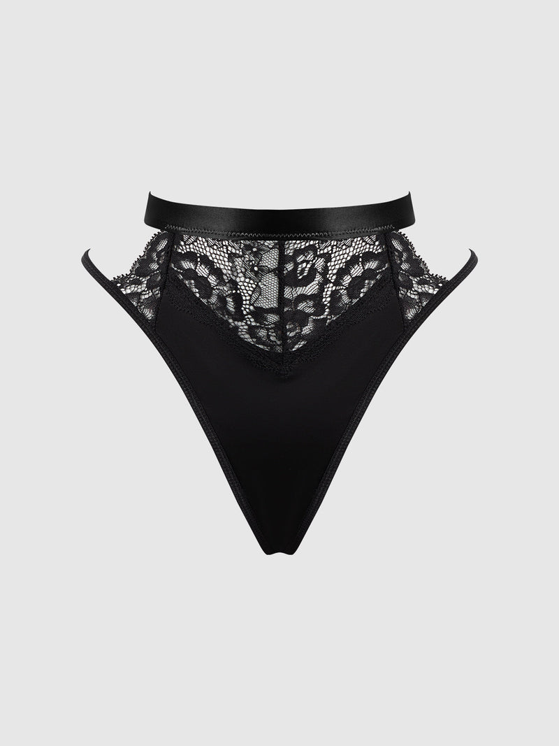 Natasha Satin & Lace Bow Tie G-String Black