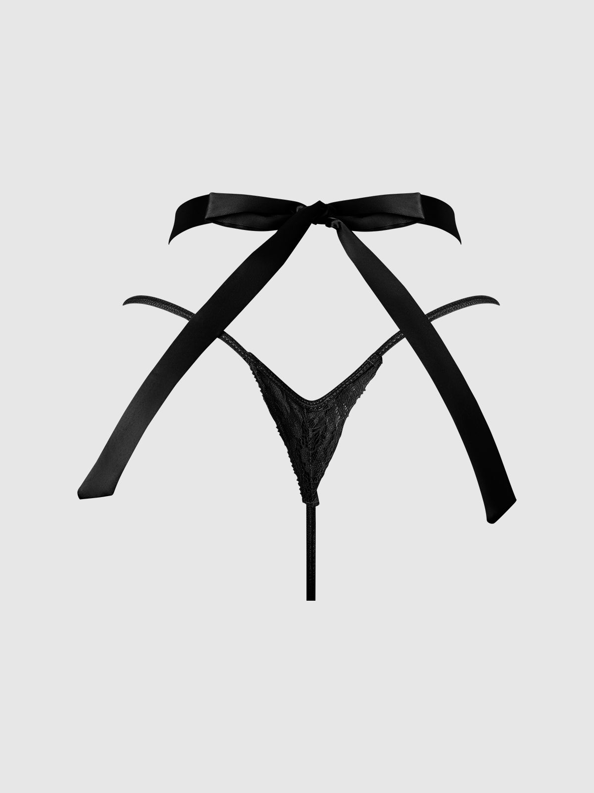 Natasha Satin & Lace Bow Tie G-String Black