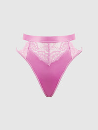Natasha Satin & Lace Bow Tie G-String Cyclamen Pink