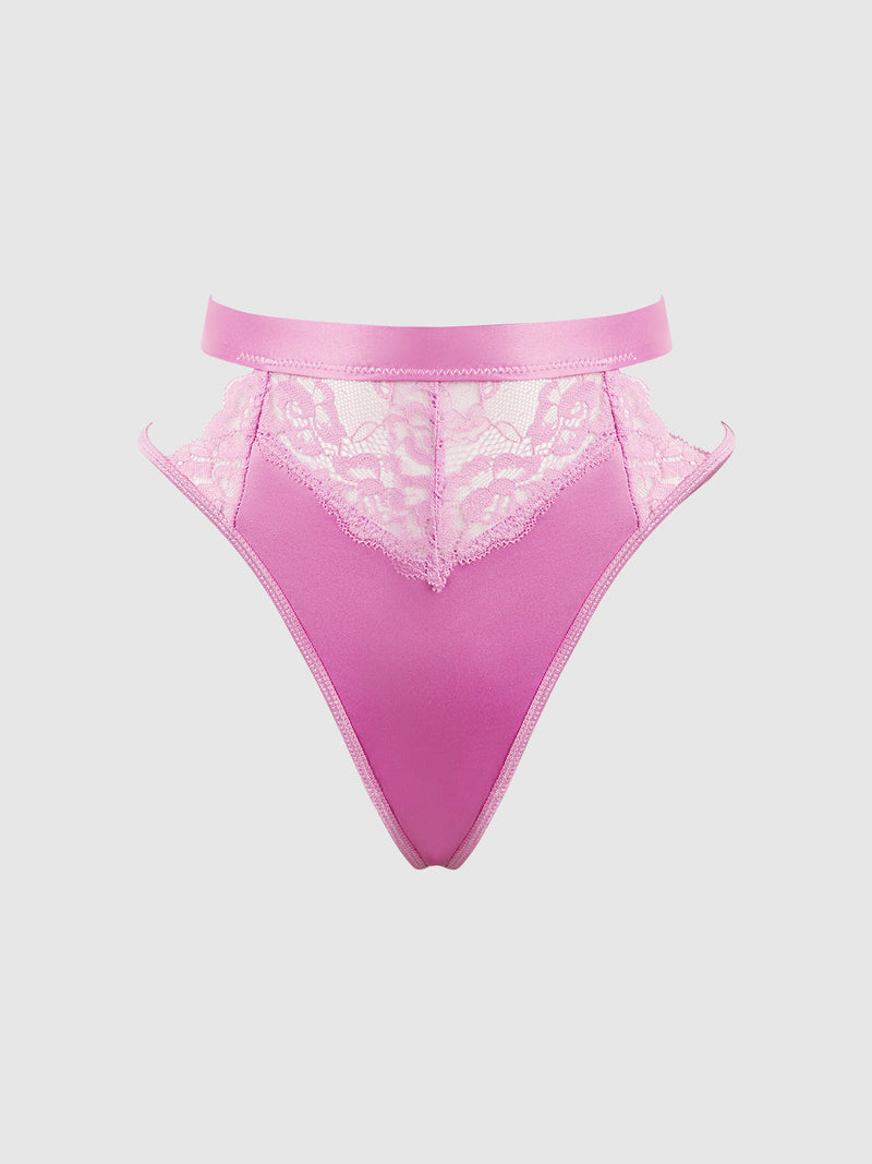 Natasha Satin & Lace Bow Tie G-String Cyclamen Pink