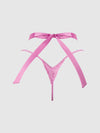 Natasha Satin & Lace Bow Tie G-String Cyclamen Pink
