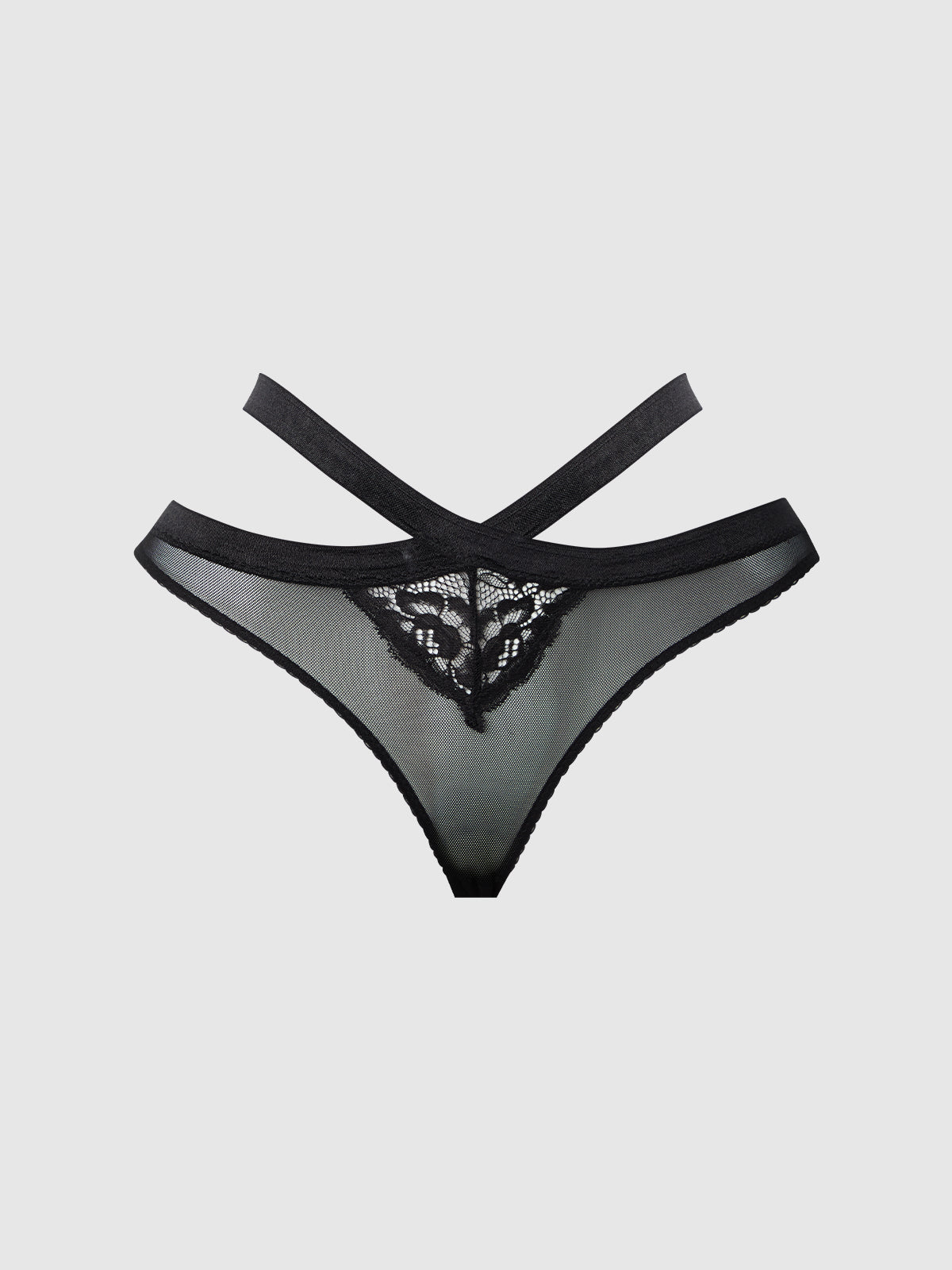 Natasha Lace & Mesh Strappy Hipster Black
